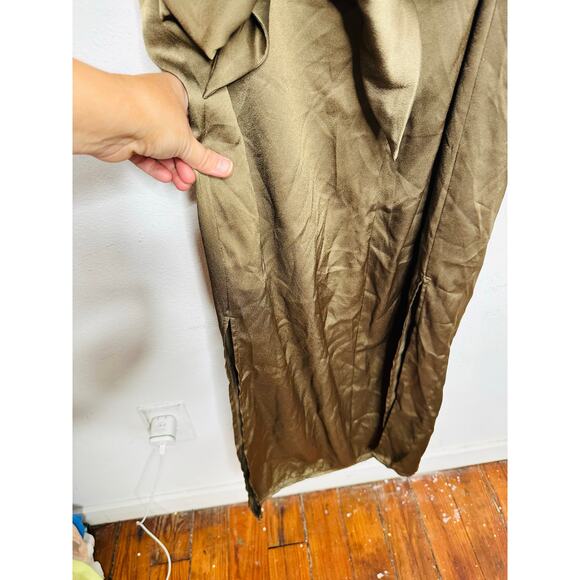 leRumi Green Brown Side Slit Shift Kinsey Back Tie Slip Dress size Medium - Picture 12 of 16